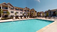 Located at 7220 E Broad St in Columbus, Ohio, this residential community presents a well-maintained exterior characterized by traditional architecture with neutral siding, dark shutters, and pitched rooflines across its multi-story buildings. The community's standout outdoor amenity is a generously sized swimming pool with crystal-clear blue water, surrounded by a paved sundeck lined with lounge chairs — ideal for relaxation during warmer months. A wrought-iron perimeter fence encloses the pool area, adding both safety and a polished aesthetic. The buildings feature private balconies on upper levels, offering residents an outdoor retreat with views of the community grounds. Mature trees and landscaping are interspersed throughout the property, contributing to an inviting atmosphere. The interior spaces, situated on a single floor, include rooms with standard window blinds that allow for natural light control. The overall design of the community balances functional living spaces with notable shared outdoor amenities, making it a comfortable and practical residential destination on Columbus's east side.