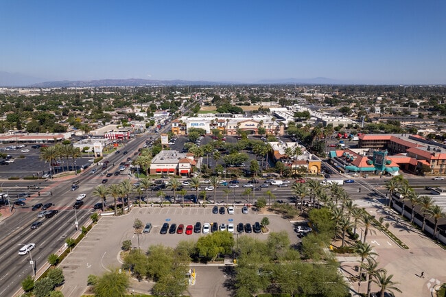 An overview of a commercial area in Bell Gardens, CA.