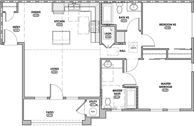 Plano de planta 2x2b - Luxe Apartments