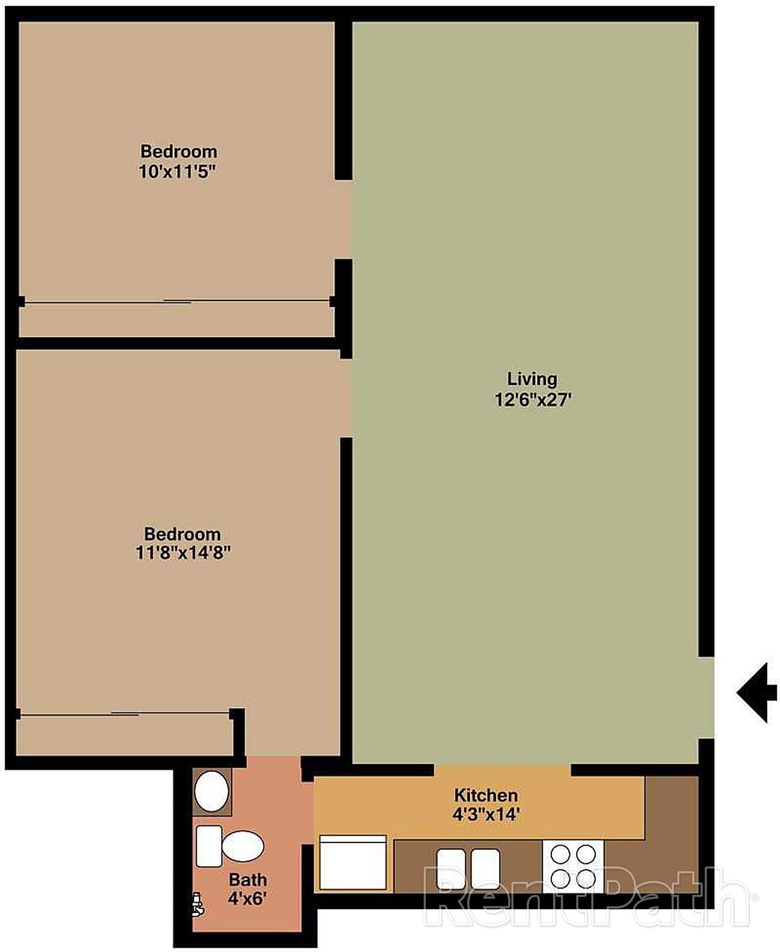 Walnut – Walnut: 2 Bed 1 Bath - Upgraded
