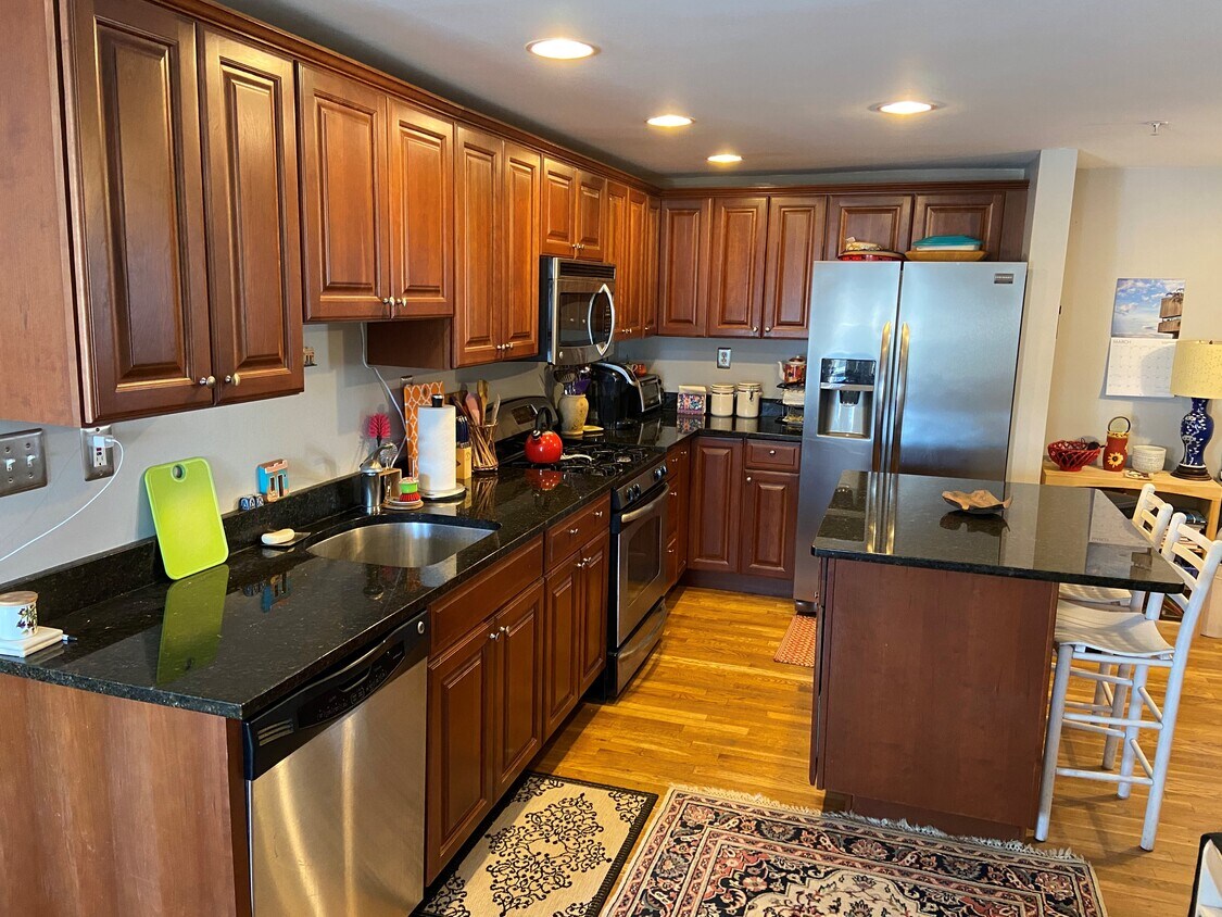 chef's kitchen with granite, stainless appliances, island and plenty of storage! - 19 Railroad St