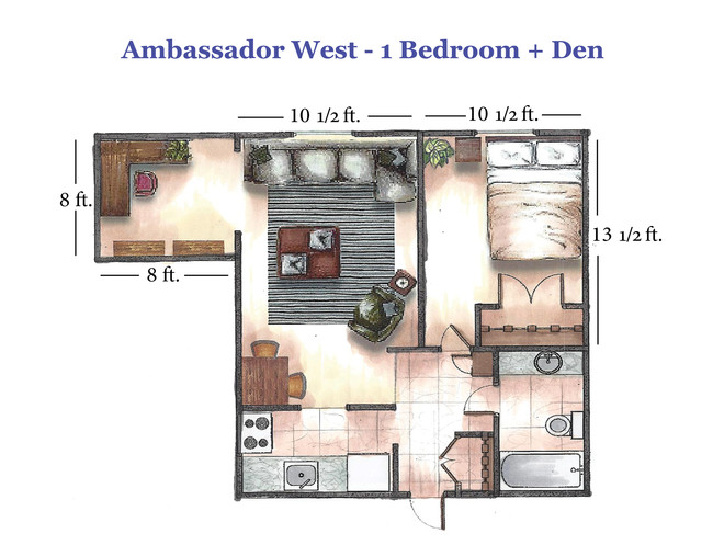 One Bedroom Plus Den/One Bath - Ambassador West