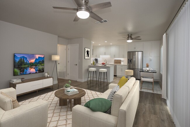 Renovated Living Room and Kitchen - Meritage Apartments