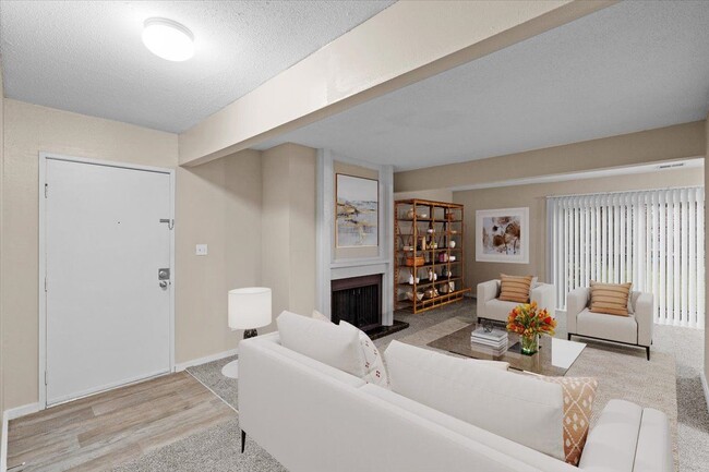 Living Room with Fireplace - Preston Court Apartment Homes