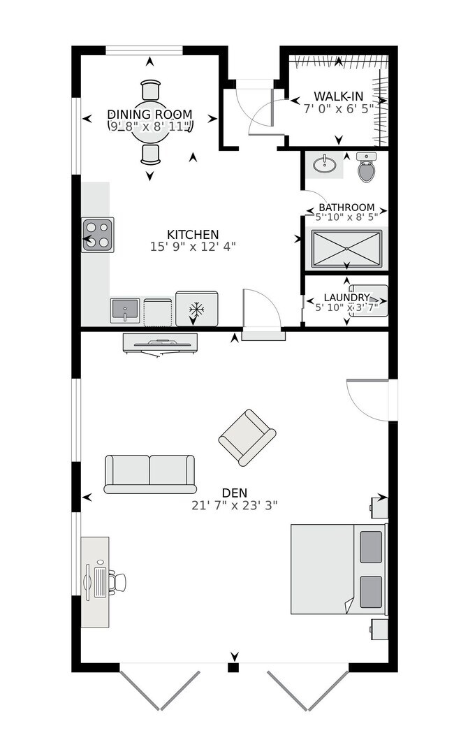 Plano de planta con la sala frontal como dormitorio/estudio/oficina - 428 W Solidelle St