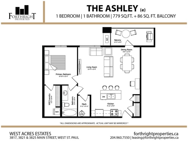West Acres Apartments - Floorplans - Apartment - 1 Bed - Ashley (e) - West Acres Estates