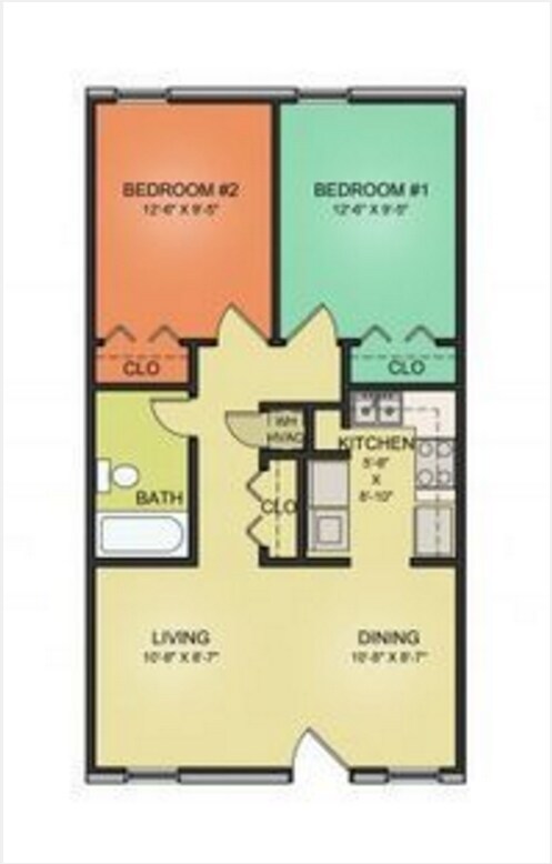 Plano de planta 2 habitaciones/1 baño - Four Quarters College Station