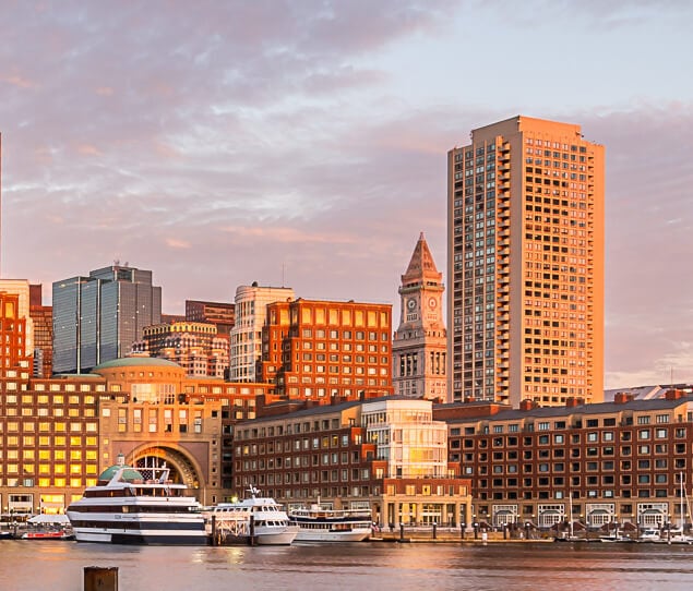 The beautiful Boston waterfront during sunset