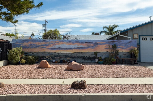 A mural and desert landscaping decorate a home in Granada Hills.