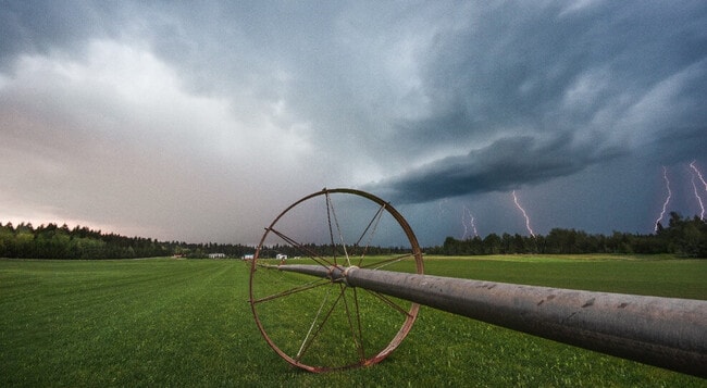 A lightning storm over a field in Prince George.