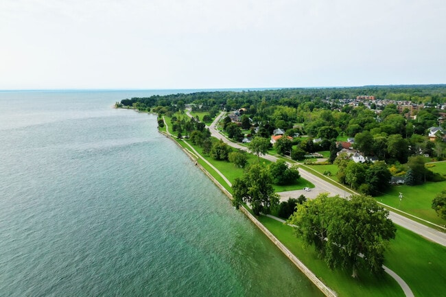 An aerial view of Fort Erie along Lake Erie.