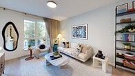 Located at 777 W Middlefield Road in Mountain View, CA, this one-bedroom, one-bathroom residence offers a thoughtfully designed single-floor layout with modern finishes throughout. The open-concept kitchen is a standout feature, boasting flat-front gray cabinetry, stainless steel appliances, a geometric tile backsplash, and a peninsula with bar seating — seamlessly connecting to the living area. The bright living room is filled with natural light from large windows and a glass patio door, offering views of lush greenery outside. Light wood-tone flooring runs throughout, creating a warm, cohesive aesthetic. The bedroom features a dedicated window with outdoor views, providing a calm and airy retreat. The full bathroom includes a spacious walk-in glass shower with white tile surround, built-in niche shelving, and clean modern fixtures. A dedicated closet and separate in-unit laundry area add practical convenience. A hallway connects the private areas of the residence efficiently. The patio extends the living space outdoors, ideal for relaxing or enjoying the California climate. Recessed lighting throughout and a clean, neutral color palette give the home a polished, contemporary feel well-suited for life in Silicon Valley.