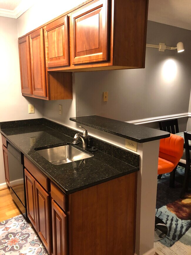 Cocina con encimeras de granito, fregadero de acero inoxidable y barra de desayuno. - 795 Hammond Dr