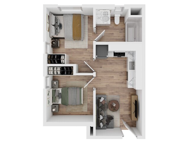2 BR, 1 BA - Floorplan (Brideye) - Haven on Orange