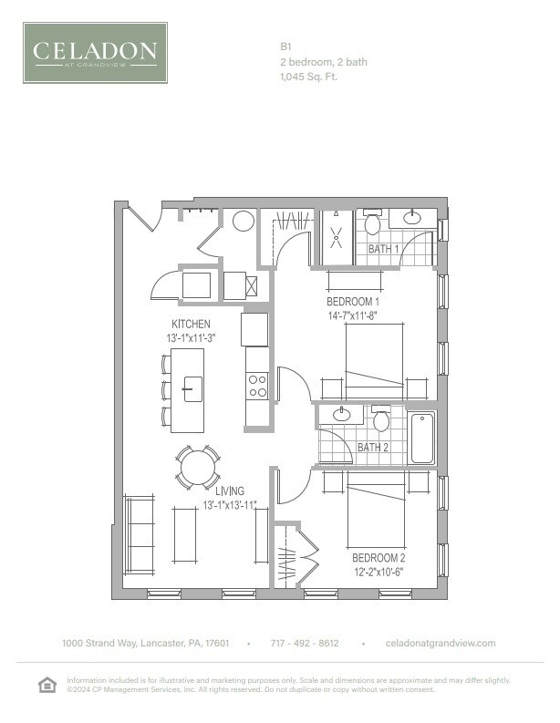 Plano de planta B1 - Celadon at Grandview Apartment Homes