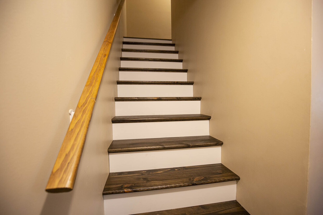 Brand new stairs! Hand-stained treads and hand-painted risers - 842 Stewart St