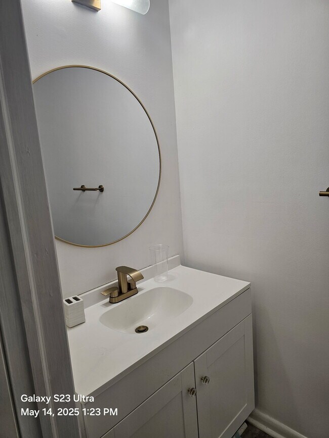 Newly installed vanity, fixtures, lighting, & mirror. - 2109 Point Hollow Ct