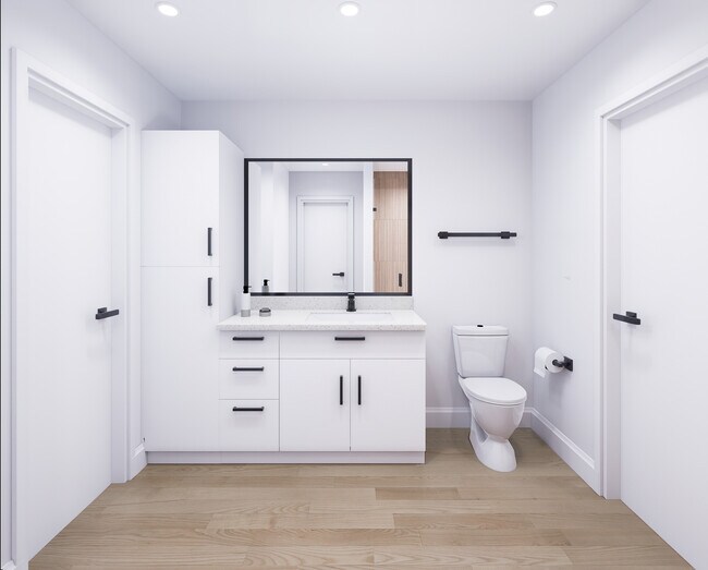 Esquema de gabinetes blancos - Baño con tocador - St Mary's Flats