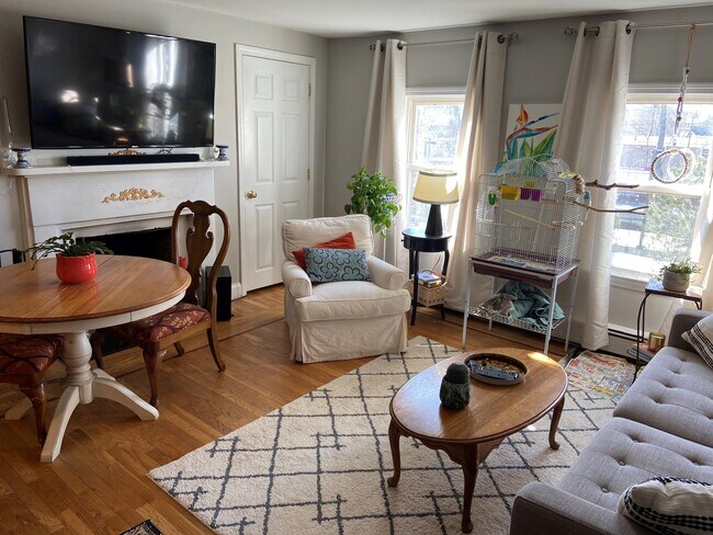 sun-filled living room with cozy fireplace - 19 Railroad St