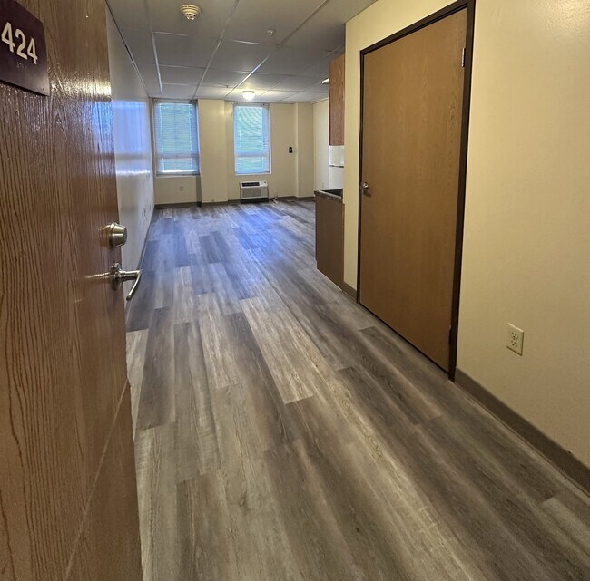 Entrada y sala de estar de 1 dormitorio - Madison Street Apartments