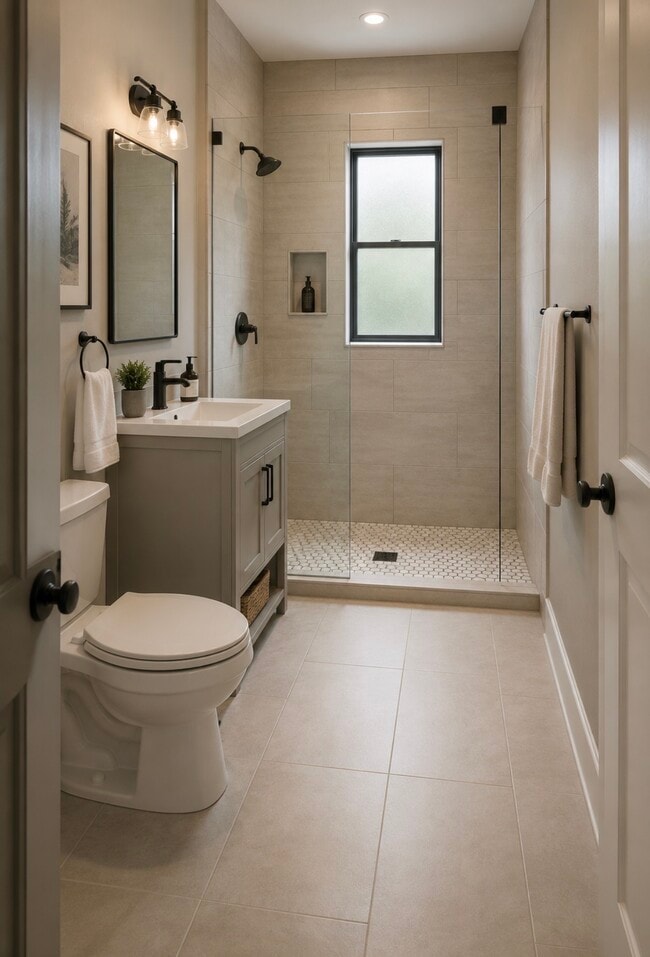 This is an AI rendering of the final bathroom - 2256 Lawndale Ave