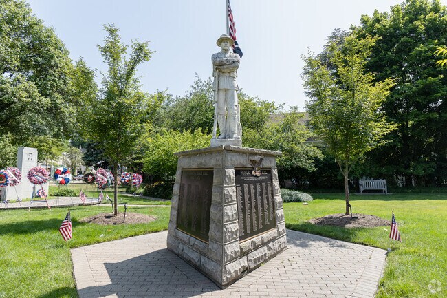 A monument to soldiers stands tall in Veterans Park in Montvale.