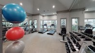 Located at 4606 Cedar Springs Rd in Dallas, Texas, this fitness center is a well-designed, single-floor facility built to support a comprehensive workout experience. The space features soaring vaulted ceilings accented by recessed lighting and elegant crown molding, creating an open and energizing atmosphere throughout. Neutral-toned walls and light-colored flooring contribute to a clean, polished aesthetic.

A full wall of floor-to-ceiling mirrors runs along one side of the room, visually expanding the space and providing practical feedback for form-conscious training. Multiple windows along the perimeter allow natural light to pour in, offering views of the surrounding outdoor area. The cardio section is well-equipped with treadmills, elliptical trainers, and stationary bikes — all from quality brands. A dedicated free weights area includes a full rack of dumbbells in graduated sizes, ideal for strength training. Functional fitness accessories such as stability balls in multiple sizes are neatly organized on a vertical rack, along with resistance training equipment and cable machines. The layout is thoughtfully arranged to maximize floor space and allow for safe, comfortable movement between stations. This fitness center delivers a thorough and professional-grade training environment.