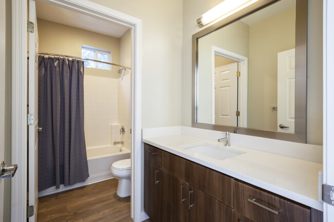 Baño Premier Collection con encimeras de cuarzo - Avalon Walnut Ridge