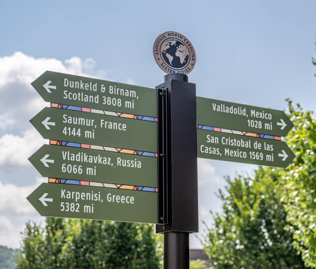 Sign showing Asheville's Sister Cities