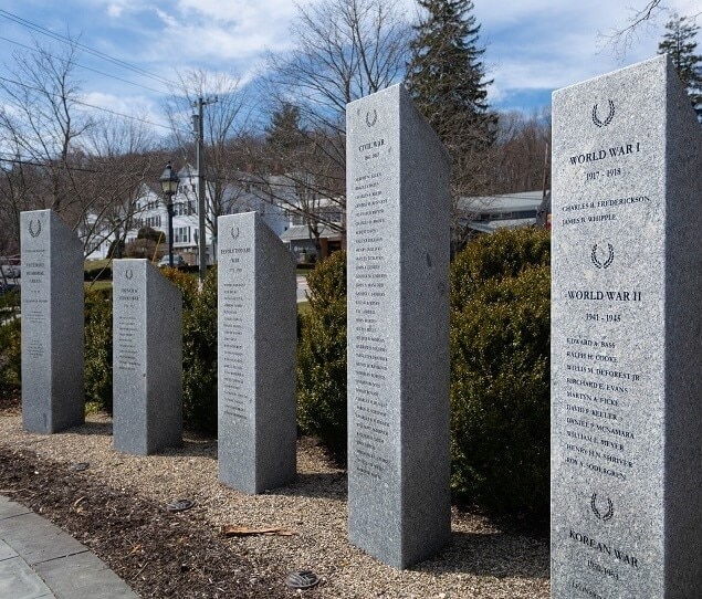 Pillars honor every Wilton war hero since the American Revolution