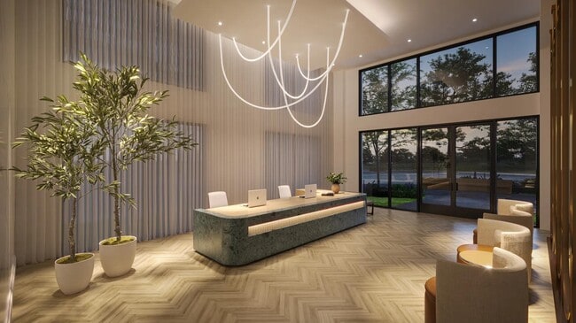 Hotel-inspired lobby with comfortable seating at Modera Nations in Nashville, TN. - Modera Nations