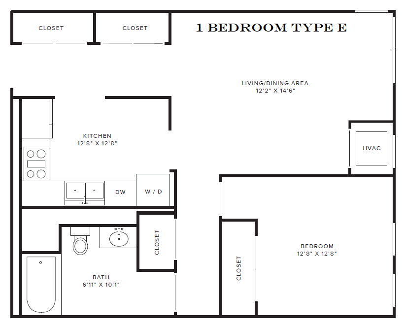 Crittenden Court Apartments – 1 Bedroom Type E
