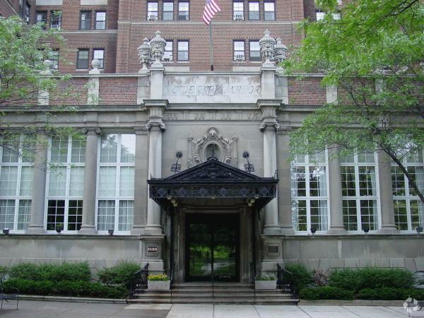 View of main entrance from across East 107th Street - Judson Manor