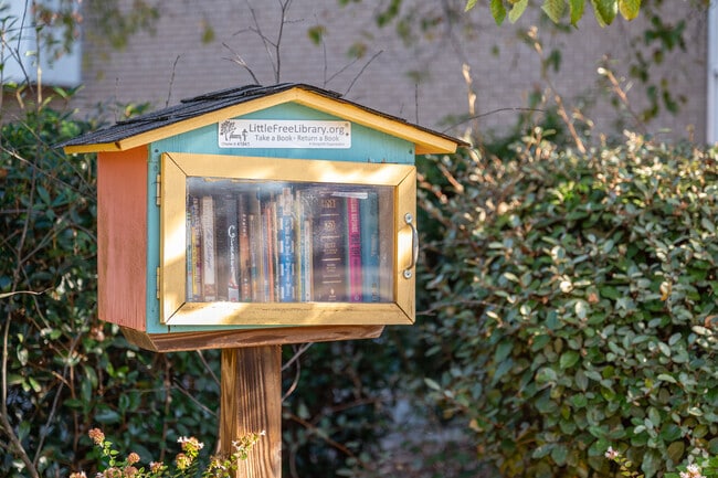 This free little library sits in a courtyard in downtown Monroe.