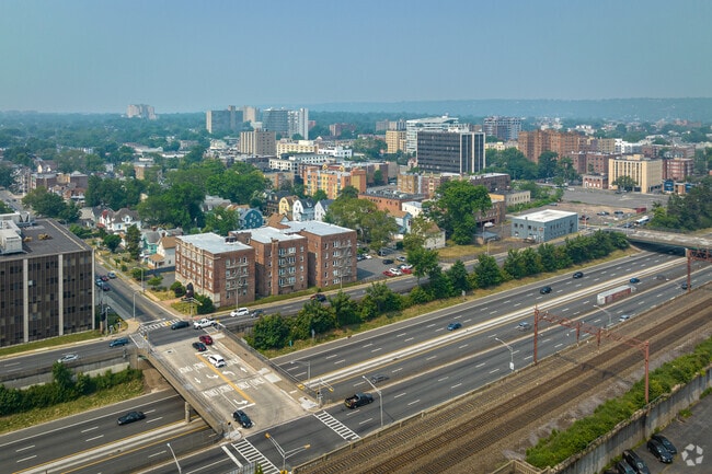 East Orange spans both sides of the major I-280 highway, as shown from above in this image.