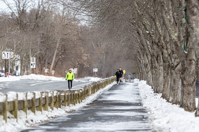 Simsbury residents walk or jog along Iron Horse Boulevard in all kinds of weather.