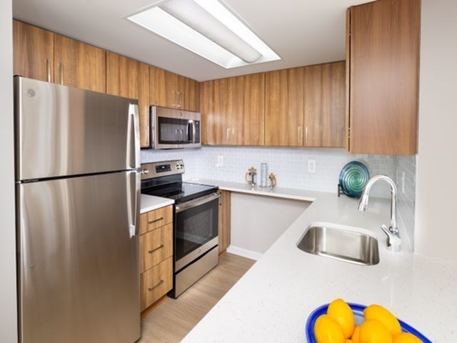 Renovated Apartments With Quartz Countertops, Energy Efficient Stainless Steel Appliances and Wood-Style Flooring Throughout Kitchen and Living Areas - Meridian at Ballston Commons