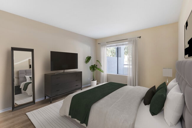 Dormitorio del Paquete II renovado con suelo de superficie dura. - Avalon Burbank