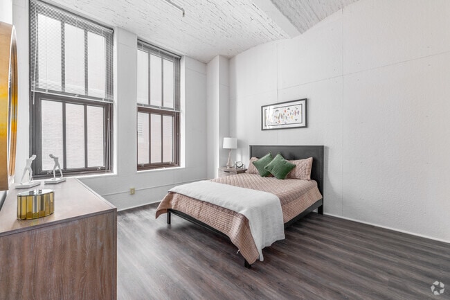 2BR, 2BA - 889SF - Primary Bedroom - Sail Cloth Factory Apartments