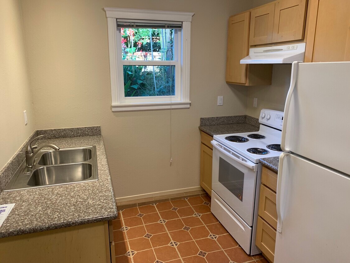 Another close up of the kitchen with a sink, stove, oven, exhaust fan and a fridge - 1047 Arlington Ave