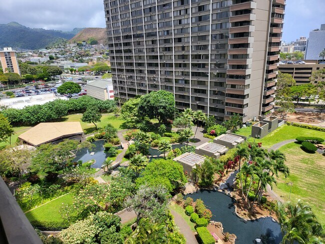 View of Garden Deck from unit's window - 1255 Nuuanu Ave