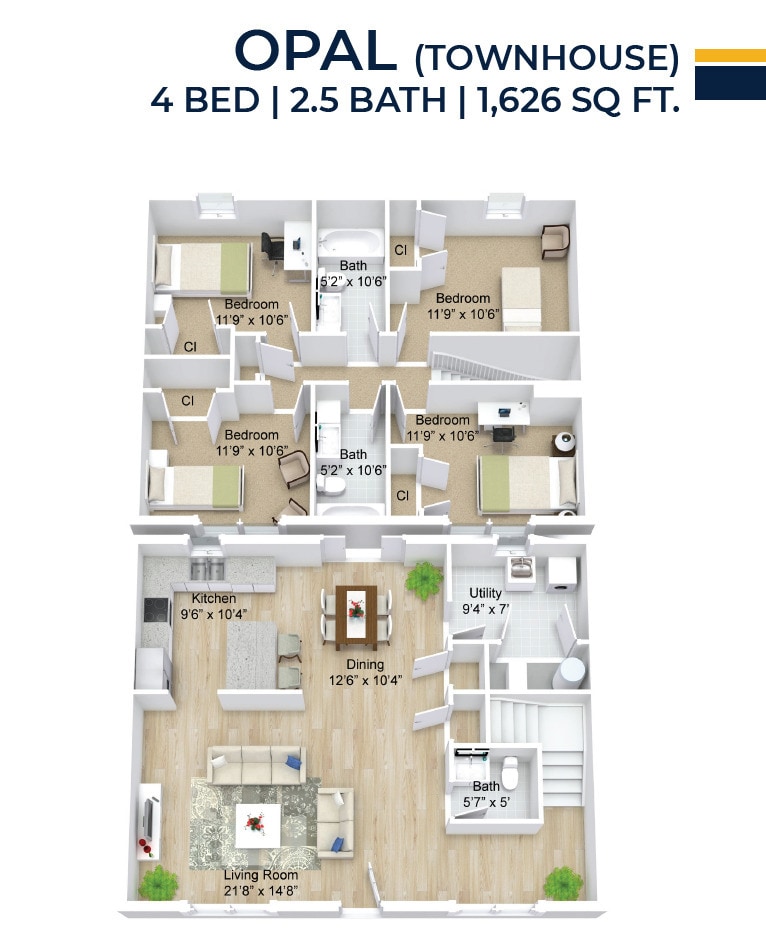 Owens Lake Commons – 4 Bed, 2.5 Bath Townhome