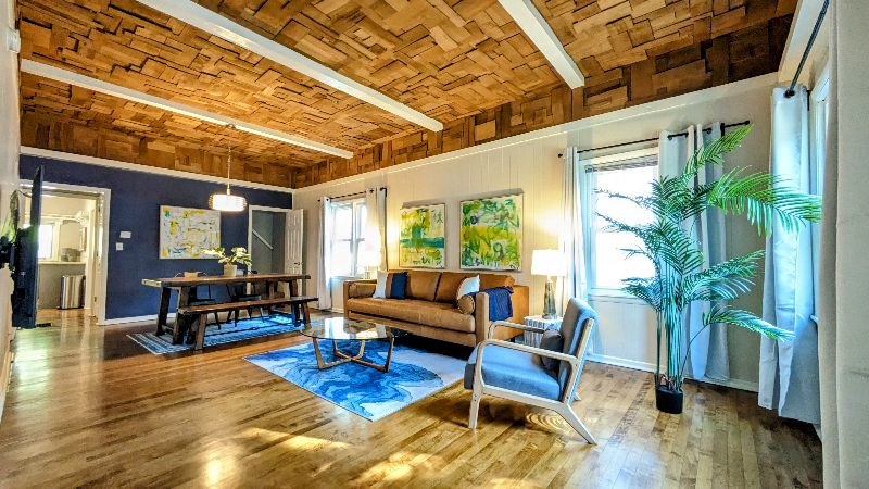 Bright modern living and dining space with 1 of a kind cedar ceiling, original hardwood floors, smar - 310 Toronto St