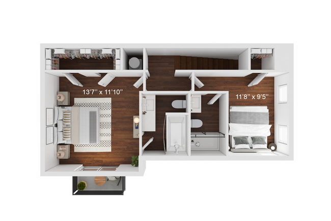 B5 2nd Floor Townhouse-2br-2.5ba-1108sqft-TheOaksofKingwood.png - Oaks of Kingwood Apartments