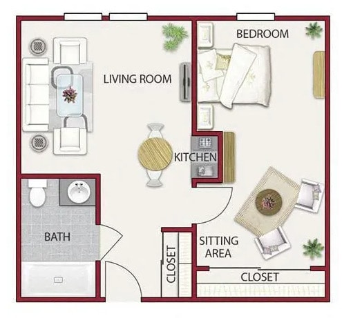 The Gold Country - 1 Bedroom - Hilltop Commons Senior Living