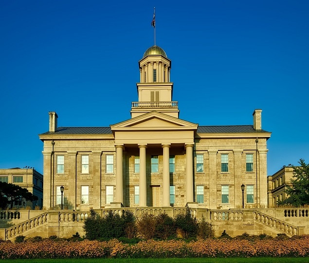 The Old Capitol Building, built in 1842, is at the center of campus