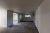 Located at 146 S Lansdowne Ave in Lansdowne, PA, this two-bedroom, one-bathroom residence offers a well-organized single-floor layout designed for comfortable everyday living. The floor plan includes a living room, dining room, kitchen, hallway, and four closets, providing generous storage throughout.

The living room is notably spacious, featuring dark wall-to-wall carpeting, baseboard heating, a window unit for cooling, and a window that brings in natural light with views of surrounding greenery. An open doorway connects the living area to adjacent rooms, allowing for a smooth flow throughout the home.

The kitchen is a standout feature, outfitted with modern gray shaker-style cabinetry, light quartz-style countertops, and black appliances including a refrigerator, electric range, dishwasher, and built-in range hood. Light wood-look vinyl plank flooring completes the updated look.

The primary bedroom is generously sized with carpet flooring, multiple windows offering outdoor views, baseboard heating, and a wall-mounted air conditioning unit. The second bedroom also features carpet flooring and connects conveniently to the hallway. The bathroom includes a full tub and shower combination with built-in shelving. Four closets distributed throughout the unit ensure ample storage for all residents.