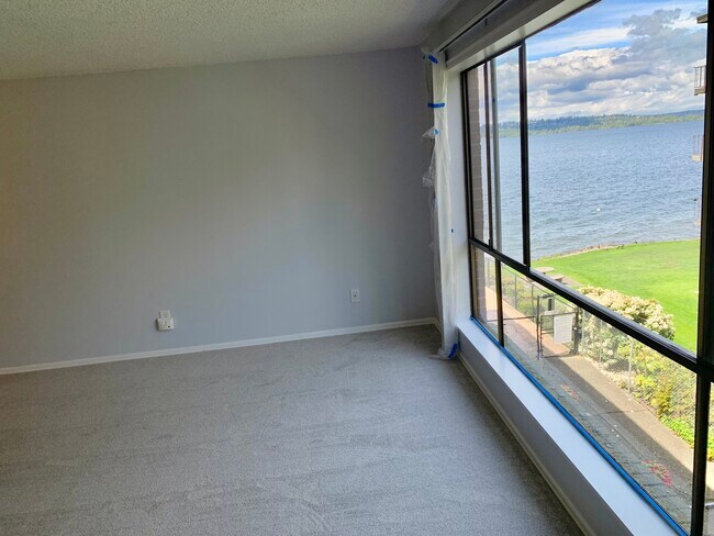 View of the pool & lake from living room - 6225 Lake Washington Blvd NE