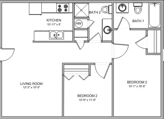 2BR/1BA - Troy Villa & Gateway Apartments