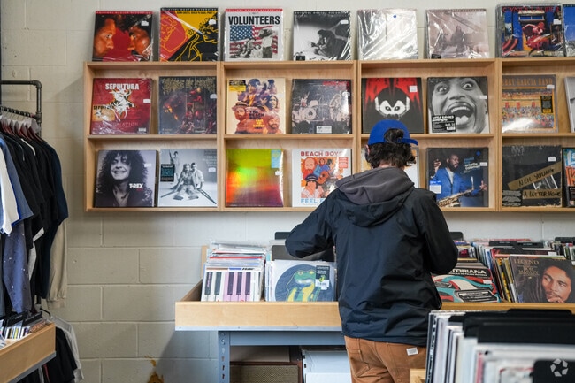 A Falls Church local sorts through the vast selection at CD Cellar.